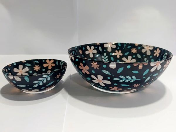 Bowl Set Printed Black Flowers 7 pcs img