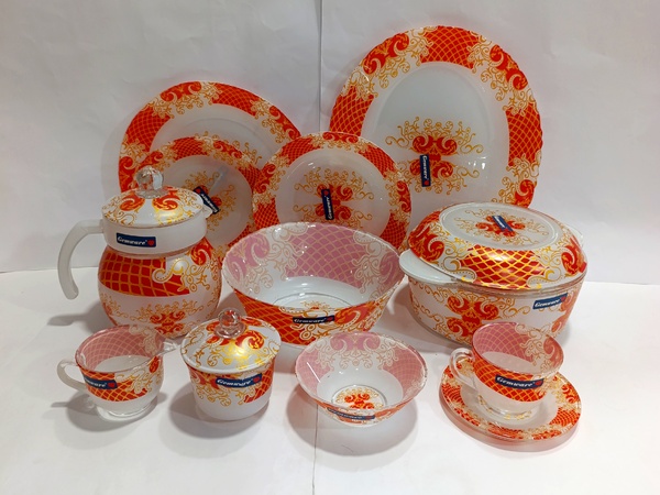 Dinner Set Printed Glass 62-Pcs Red img
