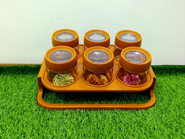 Spice Jars with stand (light brown) (مصالحہ بکس) img