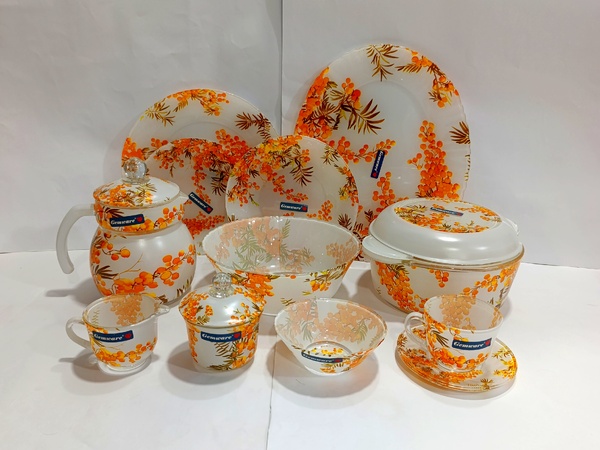 Dinner Set Printed Glass 62-Pcs Orange  img